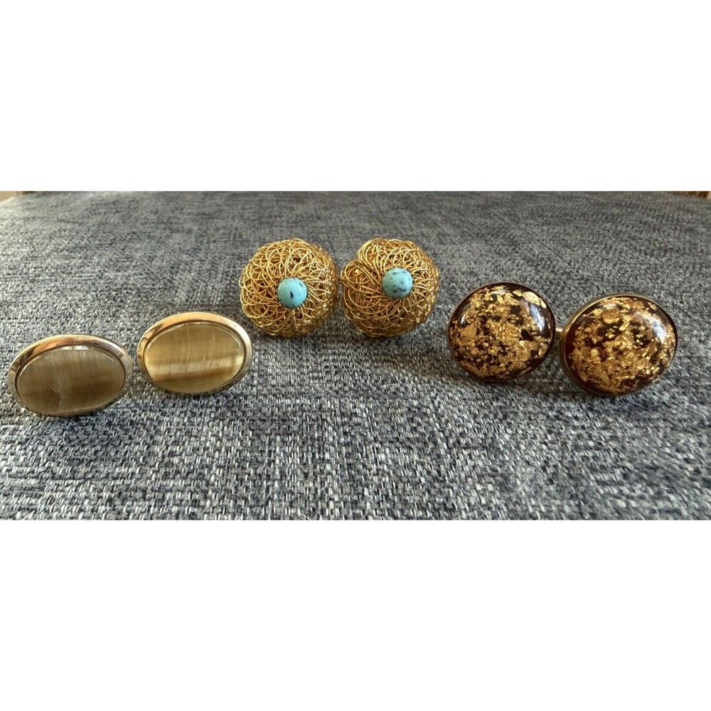 Vintage Cufflinks Lot Gold Tone Swank Tiger's Eye Hickok Gold Leaf Set of 3